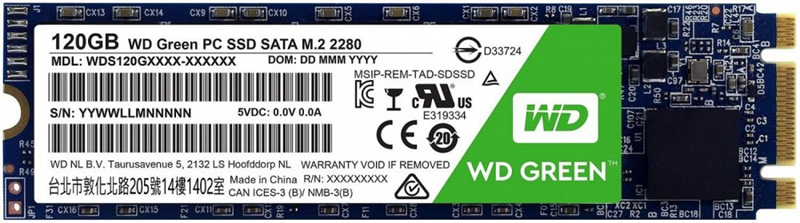 Твердотельный накопитель Western Digital SSD Green 120Gb SATA-III M.2 2280 3D NAND WDS120G2G0B, 1 ye