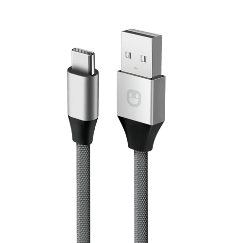 Unico Кабель USB-С - USB, 2,1А, 480 Мбит/с, нейлон, металл, 1м, серый, RTL BOX