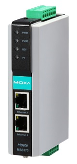 1-портовый преобразователь Modbus RTU/ASCII (1 x RS-232/422/485) в Modbus TCP (2 x Ethernet, 1 IP-ад
