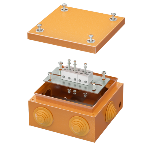 Коробка стальная FS с кабельными вводами и клеммниками, IP55,150х150х80мм,5р, 450V,20A,10мм.кв