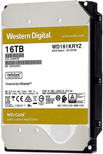 Жесткий диск Western Digital HDD SATA-III 16Tb GOLD WD161KRYZ, 7200rpm, 512MB buffer, 1 year