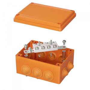 Коробка пластиковая FS с кабельными вводами и клеммниками IP55,150х110х70мм,4р, 450V,32A,10мм.кв, нерж.контакт