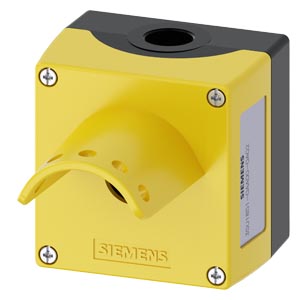 Enclosure for command devices, 22 mm, round, enclosure material metal, enclosure top part yellow, with protective collar for 5 padlocks emergency stop