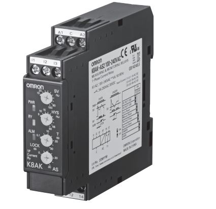 K8AK-AS2 100-240VAC, Реле контроля серии K8AK, однофазное, с функцией контроля тока, диапазоны входного сигнала: от 0 до 8 A AC/DC, напряжение питания