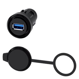 USB port, 22 mm, plastic, black
