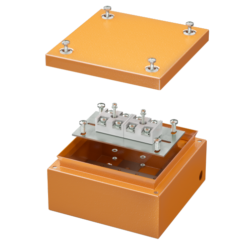 Коробка стальная FS с гладкими стенками и клеммниками  IP66,150х150х80мм,4р, 450V,32A,10мм.кв, нерж.контакт